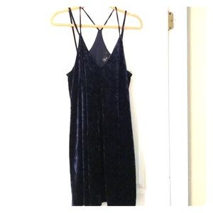 Aqua crushed velvet navy blue dress
